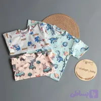 ست تیشرت و شلوارک ریلی بچگانه جنس نخ پنبه ریلی سه طرح سونیک ،دایناسور و جنگل حیوانات