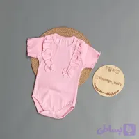 بادی دخترانه جنس کش پنبه کبریتی صورتی و کرم