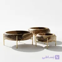 کاسه چوبی گردو با پایه های برنجی طلایی ست ۳ عددی