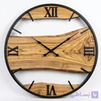 ساعت دیواری چوبی روستیک با رینگ چوبی و چوب زیتون طبیعی