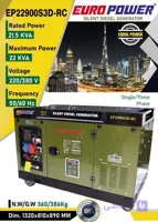 موتور ژنراتور 22KVA دیزلی سایلنت یورو پاور EP22900S3D-RC