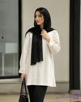شومیز مانتویی زنانه لینن طرح راه راه