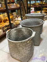 لاندری حصیری چرمی طوسی کوچک