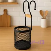 جاقاشقی فلزی مشکی کنار سینک اویزدار دسته چوبی پایه دوکاره