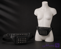 کیف کمری زنانه مدل Studded Rivet چرمی مشکی با جیب جلو اسپایکر دار
