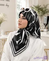 روسری ابریشم قواره 90 مشکی سفید | Code10440