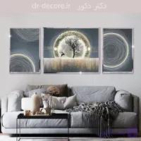 تابلو سه تیکه طرح درخت و گوزن انتزاعی کد 305