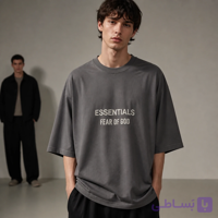 تیشرت مردانه Charcoal Grey با چاپ ESSENTIALS – فرم Oversized و باکسی