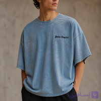 تیشرت سنگ شور مردانه Vintage Light Blue با بافت فید شده – استایل مینیمال و آزاد