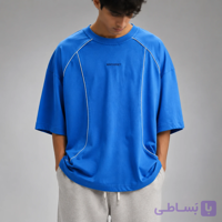 تیشرت مردانه آبی Boxy Fit با White Piping و طراحی Techwear