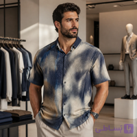 پیراهن مردانه Sand–Navy Blend با بافت مات و طراحی هنری مدرن