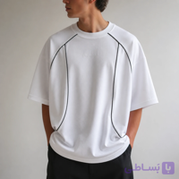 تیشرت مردانه سفید با فیت باکسی و طراحی Techwear – مدل MACHINE7