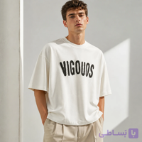 تیشرت مردانه سفید WHITE Taupe Urban Print – فیت لش، سیلوئت باکسی مدرن