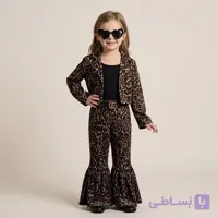 ست سه تکه دخترانه پلنگی شامل کت و شلوار و تاپ