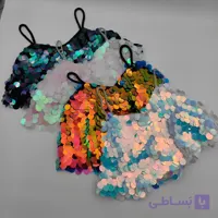 تاپ پولکی دخترانه مجلسی پولک سکه‌ای هفت رنگ 1 تا 14 سال