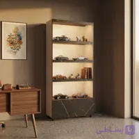 عرض ۸۰  عمق ۳۰  ارتفاع ۱۹۰  چهار طبقه لامپ دار LED دو باکس پایین  مشکی طرح سنگ پایه های قابل تنظیم