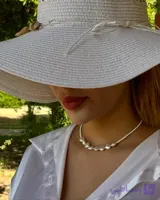 گردنبند قلب مروارید با گوی نقره ای حدید