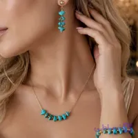 ست گردنبند دستبند گوشواره  فیروزه طبیعی و حدید طلایی؛ ترکیبی از آرامش، انرژی و ظرافت 💙