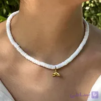 گردنبند دست‌ساز فیمو سفید با آویز دم وال استیل طلایی