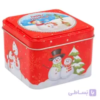 قوطی فلزی طرح کریسمس قرمز درب برجسته مدل آدم‌برفی