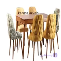 میز و صندلی ناهار خوری 6 نفره چوبی رویس سفید یاسی 155*90*77 برند صنعت چوب کارما