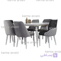 میز و صندلی ناهار خوری 6 نفره چوبی ونوس طوسی روشن و تیره 155*90*77 برند صنعت چوب کارما