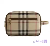 کیف لوازم آرایشی طرح چارخانه کلاسیک مدل بربری با دو زیپ بالا و جلوی (واشبگ)