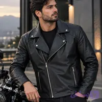 کاپشن چرم مردانه گاوی مدل پلیسی