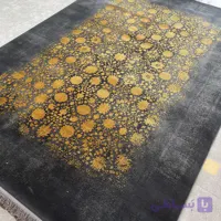 فرش ماشینی وینتیج ذغالی طلایی طرح آرین کد 70053