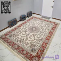 فرش ۱۲۰۰ شانه ترنج کرم حاشیه گلبهی