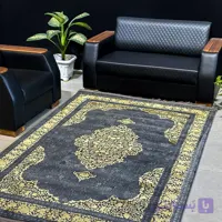 فرش ماشینی وینتیج طرح آرین کد 70048 ذغالی طلایی