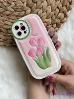 قاب موبایل آیفون گل لاله برجسته تولیپ صورتی