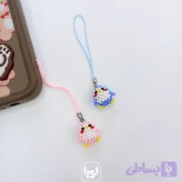 آویز موبایل منجوقی پنگوئن رنگ صورتی آبی