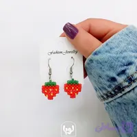 گوشواره منجوقی توت فرنگی با قلاب استیل