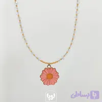 گردنبند بابونه صورتی دستساز با کریستال و منجوق