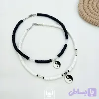 گردنبند فیمو با پلاک یین و یانگ سفید و مشکی