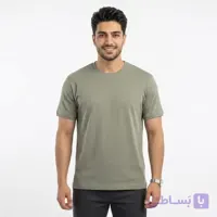 تیشرت بیسیک مردانه یقه گرد پنبه خالص رنگ یشمی