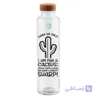 بطری آب شیشه ای درب چوبی مدل استوانه میس گلس