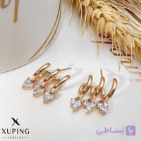 گوشواره زنانه میخی حلقه ای سه لاین آویز نگین قلبی از برند ژوپینگ