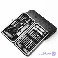 ست مانیکور و پدیکور ۱۹ تکه استیل همراه با کیف چرمی