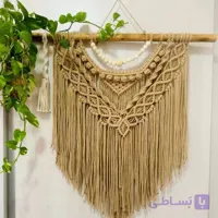 دیوارکوب اویز مکرومه بافی مدل فانتزی با مهره چوبی رنگبندی دلخواه کد1413