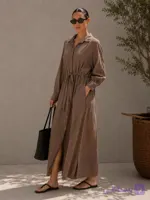 پیراهن زنانه لینن ایتالیایی، مدل شومیزی بلند، رنگ سفید