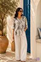 شومیز لینن زنانه سفید و طوسی