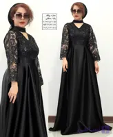 پیراهن مجلسی زنانه مشکی ساتن LX و گیپور پولک‌دوزی | مدل پناه | سایز 38 تا 60