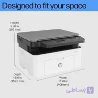 پرینتر اچ پی   mfp136w سه کاره با چاپ لیزری مدل ، سایز چاپ A4، قابلیت اتصال به شبکه بی‌سیم،