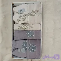 ست حوله 10 تکه گلدوزی شده عروس دامادی طرح رزا