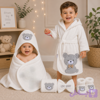ست سیسمونی نوزادی پسرانه 4 تیکه طرح خرس رنگ توسی با جعبه مارک lovi baby