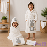 ست سیسمونی نوزادی پسرانه 4 تیکه طرح خرگوش رنگ توسی با جعبه مارک lovi baby