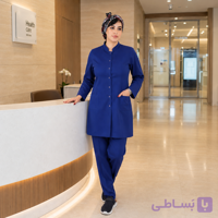 مانتو شلوار برند سينوهه مدل دكمه فلزی آبی کاربنی