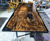 میز 8 نفره اسلب گردوی مشکی و رزین کره ای